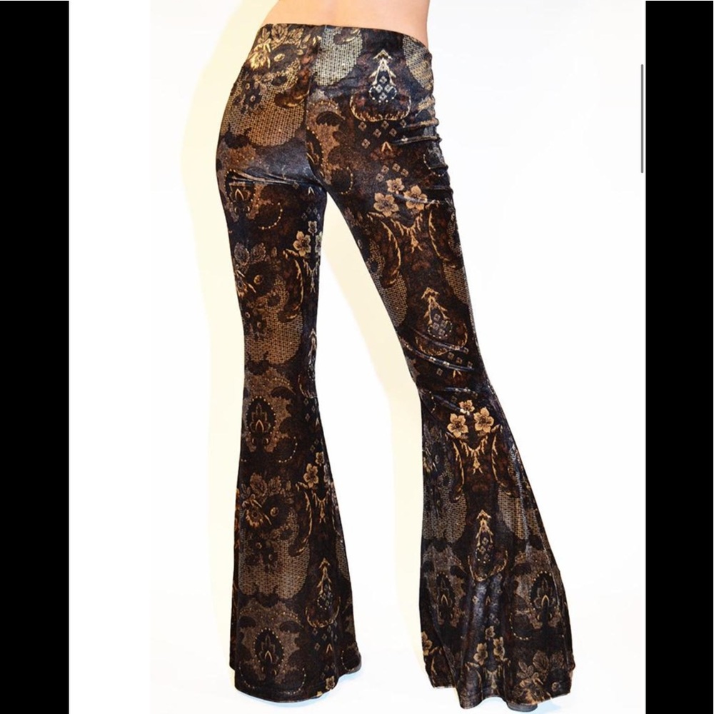 Free People Velvet Paisley Flare Pants in Black and Gold